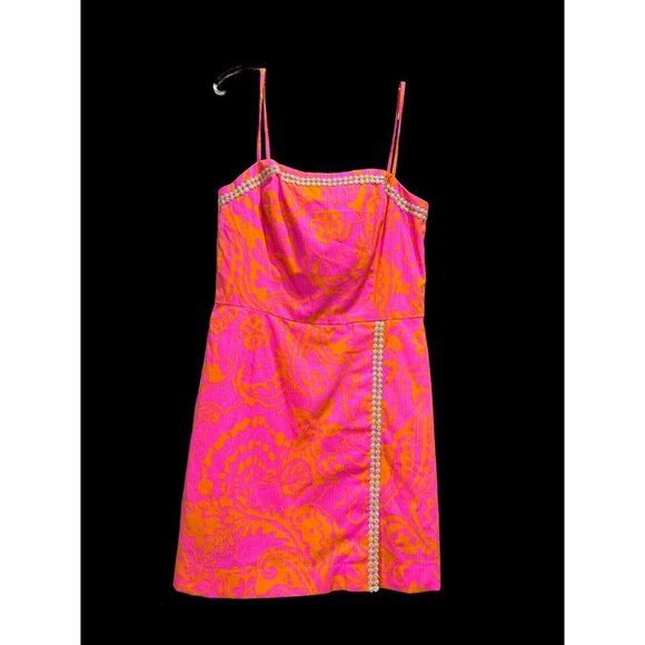 Lilly Pulitzer Hot Pink/Orange With Gold Accents 2015 Seaesta Romper Size 4 - Picture 14 of 14
